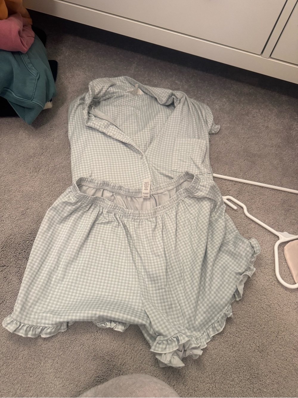 Laura Ashley Light Blue Gingham Ruffle Top and Shorts Set